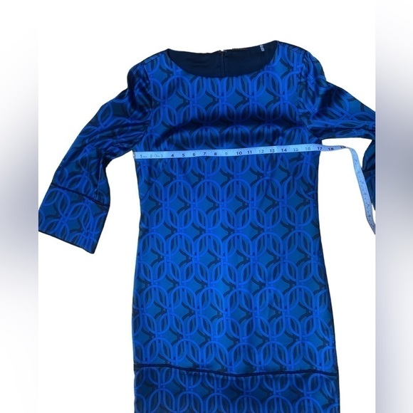 Elie Tahari Esmarella 3/4 Sleeve Cocktail Shift Dress Blue Printed Women Size 2 - Picture 11 of 13